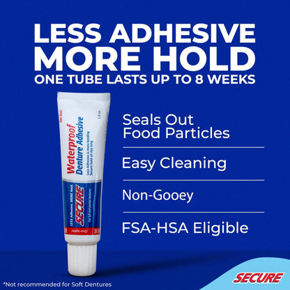 Secure Denture Adhesive Cream for Uppers, Lowers (Pack of 2) 1.4 Ounce