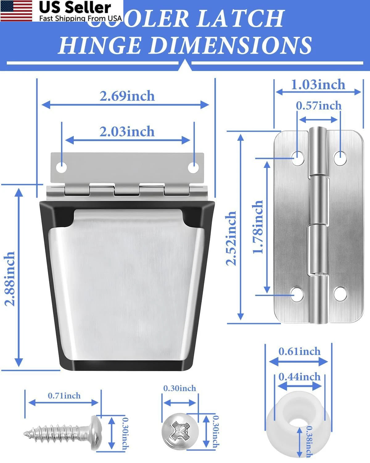 Cooler Hinges & Latch Replacement for Igloo Standard (Black & Silver)