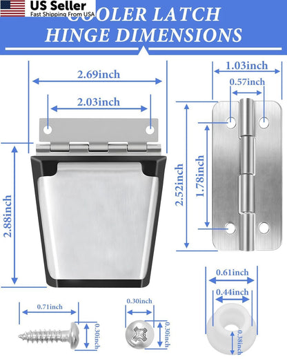 Cooler Hinges & Latch Replacement for Igloo Standard (Black & Silver)