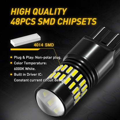 2X 7443 7440 LED 6000K Reverse Backup Brake Tail Light Bulbs for