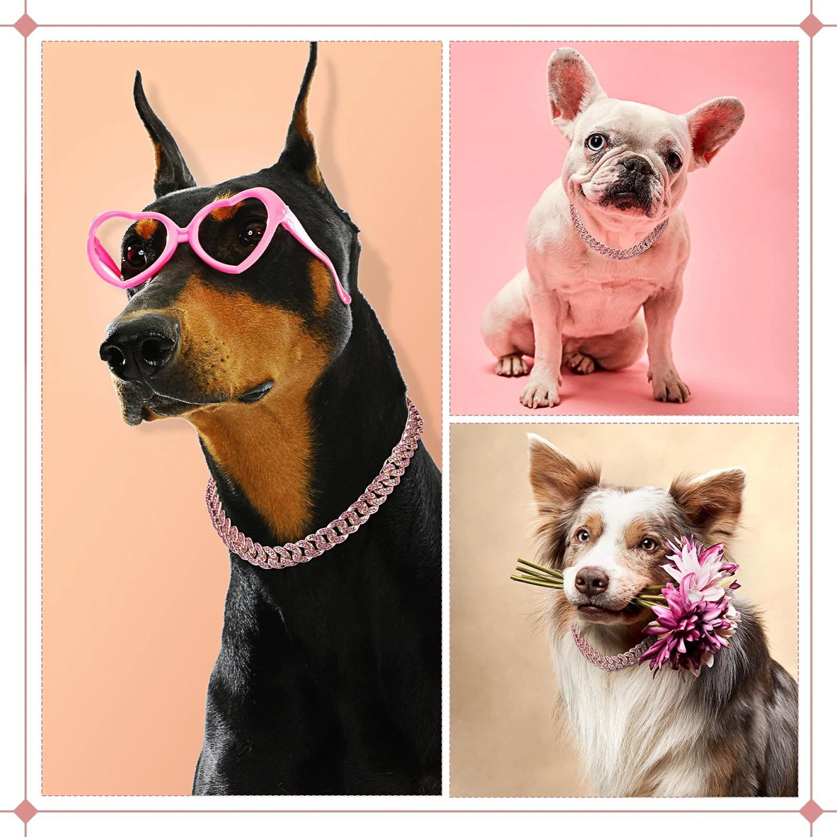Dog Chain Collar for Puppy (14 Inches, Rose Gold, Pink)