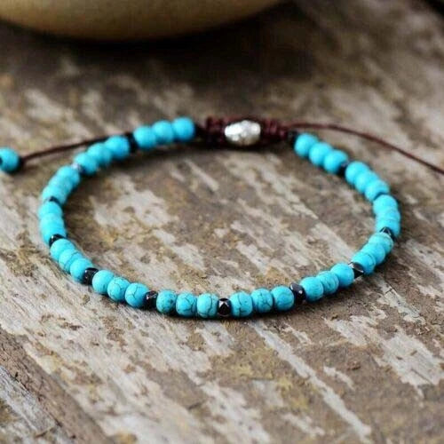 4mm Round Bead Natural Turquoise Picture Jasper Stone Bracelet