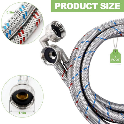 Set of 2 Stainless Steel Washing Machine Hoses with 90 Degree Elbows