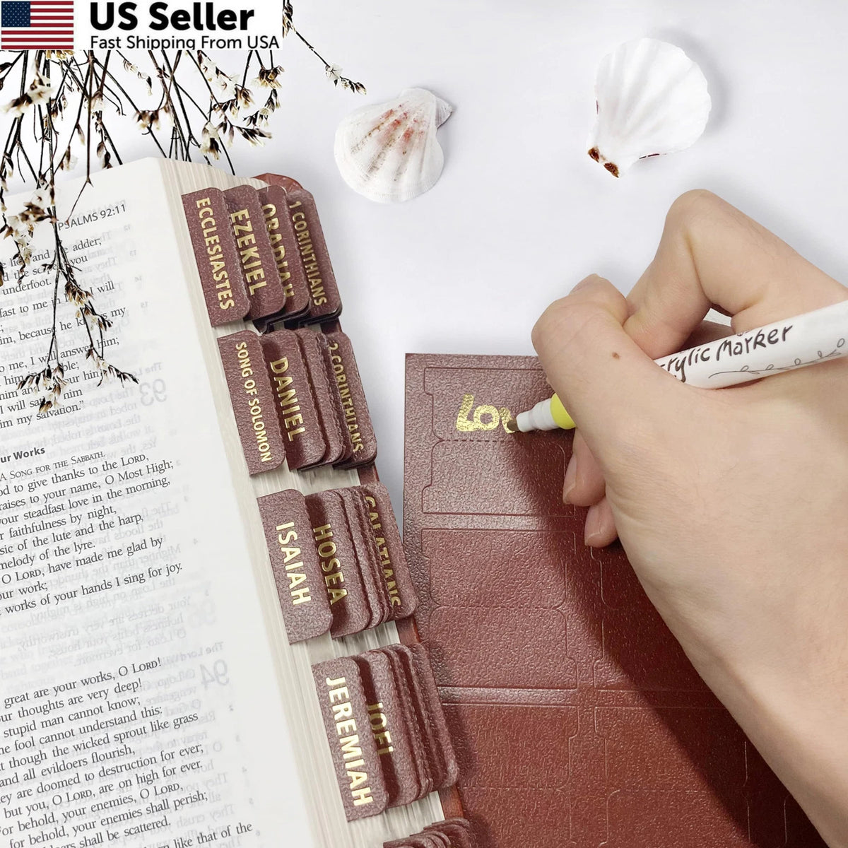 80 Large Gold Foil Laminated Bible Tabs for Women Men
