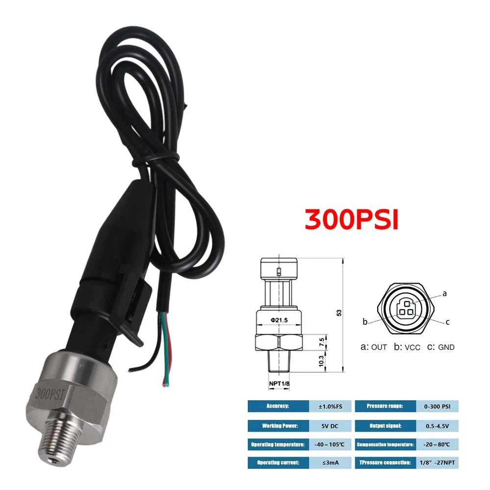 Set of 2 Stainless Pressure Transducer Sender Sensor 300Psi 1/8NPT