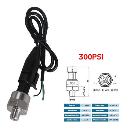 Set of 2 Stainless Pressure Transducer Sender Sensor 300Psi 1/8NPT
