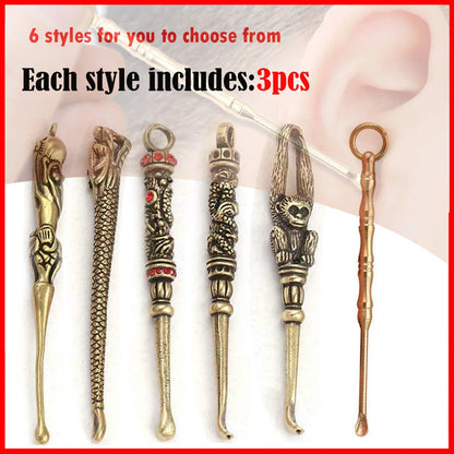 3pcs Vintage Brass Spoon Shovel Tool Key Chain Cleaning