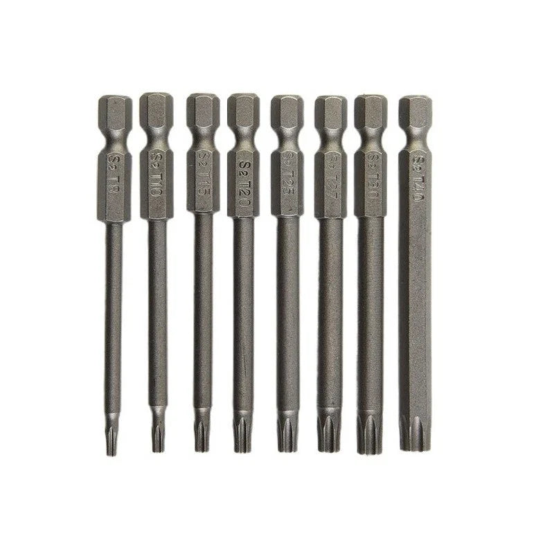 8-Piece Screwdriver Bit Set 60HRC Hardness 75mm Long Alloy Steel Hex Shank