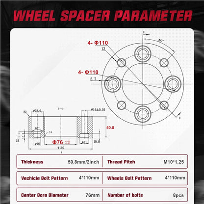 2" 4x110 Wheel Spacers for Kawasaki Yamaha Honda (2019–2019)