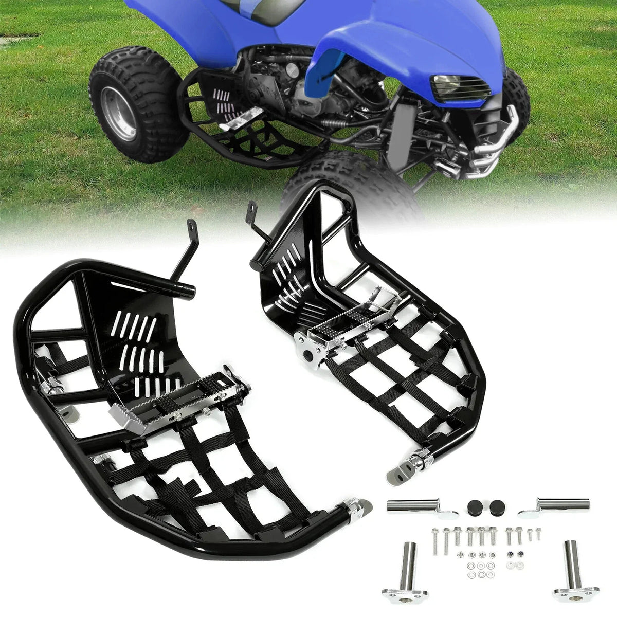 Nerf Bars for Kawasaki KFX 700 (2003–2008) - Steel Side Step Bar, Black Nets