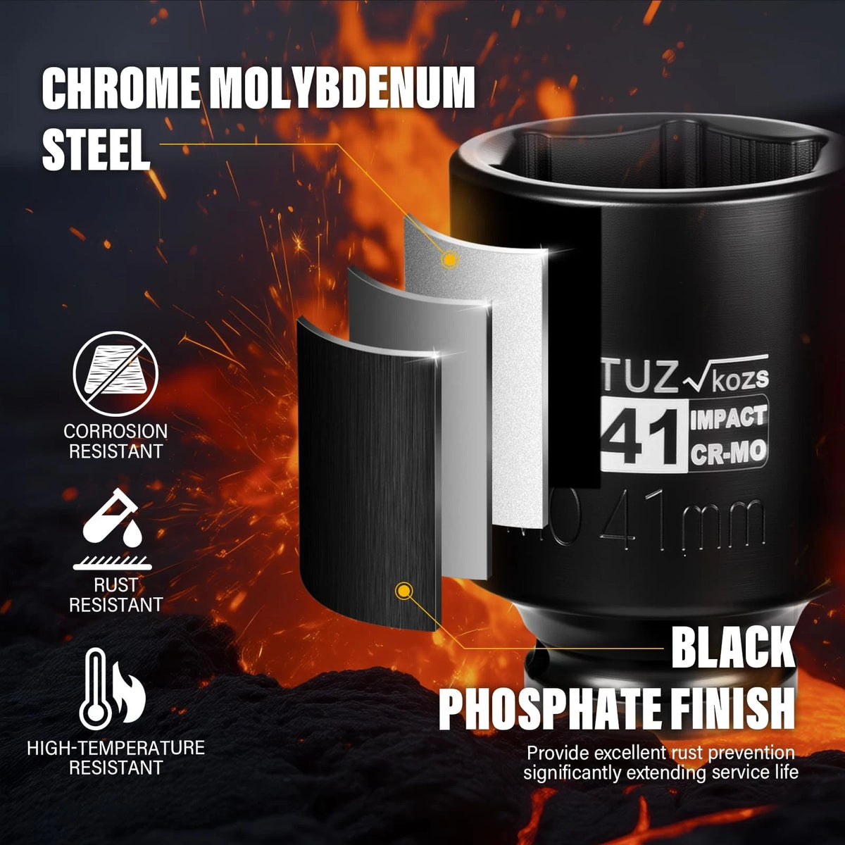 41mm Deep Metric 6 Point Impact Socket for 1/2 Inch Drive