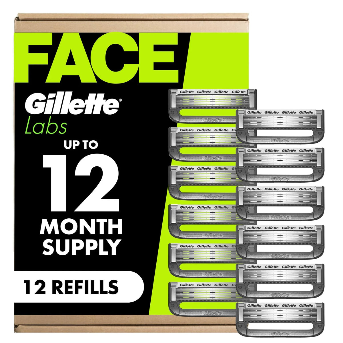 12 Count Razor Blade Refills for Gillette Labs Shaving Razor