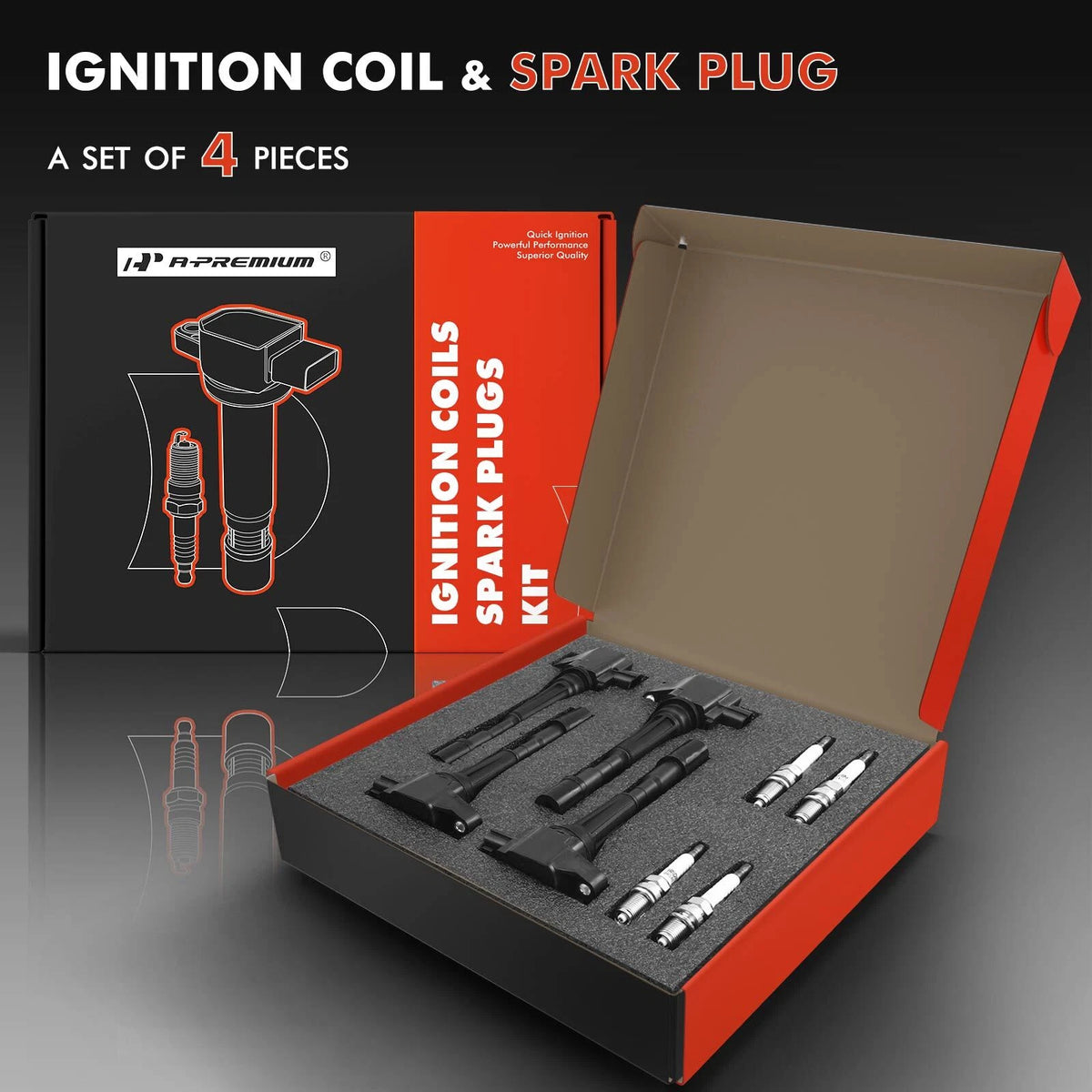 Set of 4 Ignition Coils & Iridium Spark Plugs for Mazda 2 (2011–2014) ZJ2018100, ZJ2018100A, UF655, UF-655