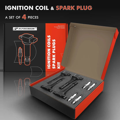 Set of 4 Ignition Coils & Iridium Spark Plugs for Mazda 2 (2011–2014) ZJ2018100, ZJ2018100A, UF655, UF-655