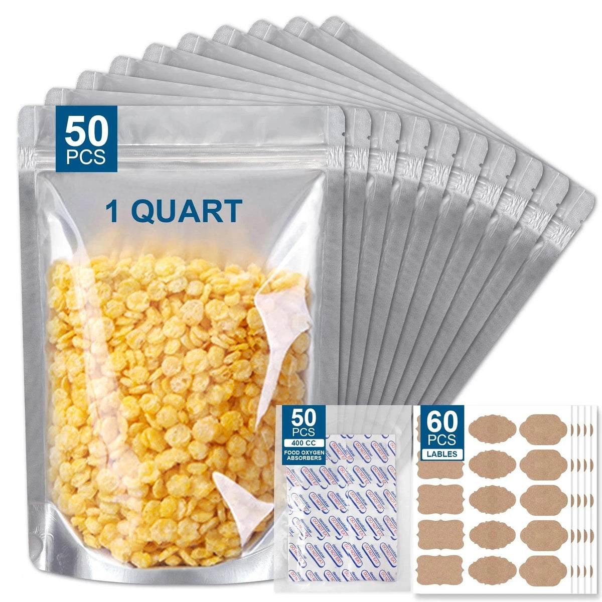 50 Mylar Bags for Food Storage with Clear Window, 1 Quart (7"x9.44")