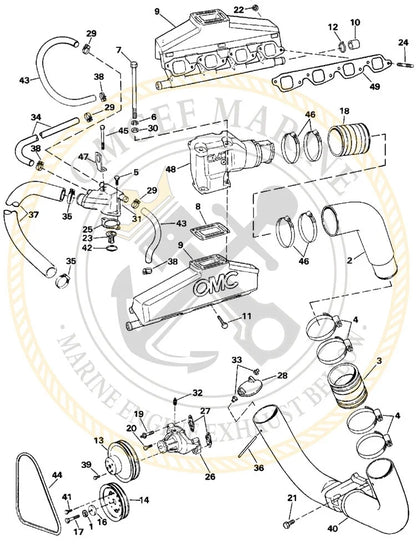 Elbow Exhaust Hose for OMC Sterndrive (#0778072, 3853608, 3852696, 913405)
