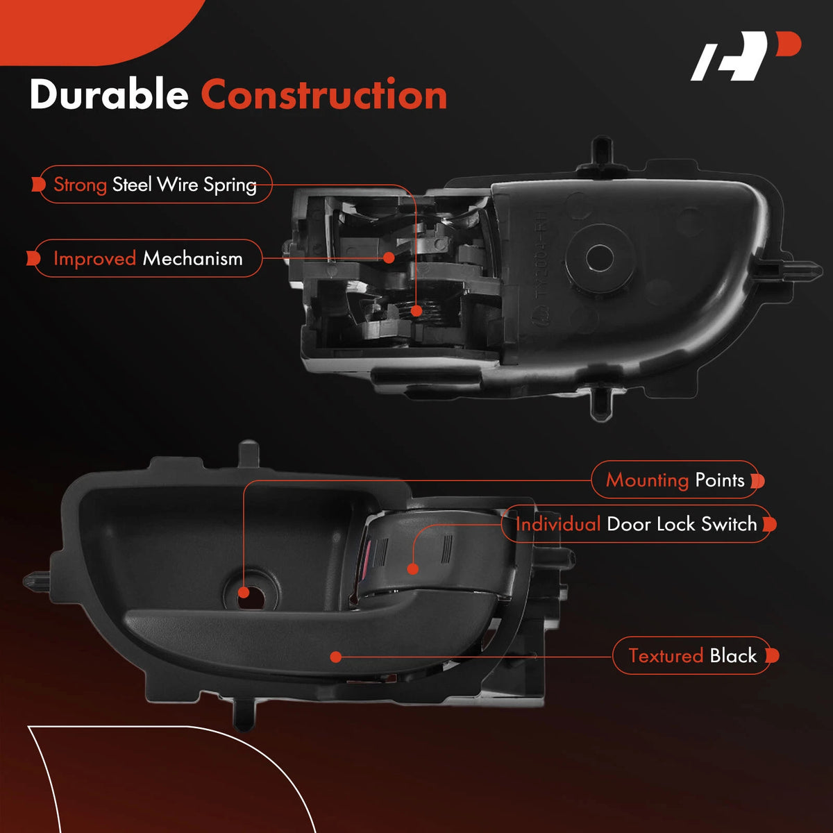 Front Right Black Interior Door Handle for Toyota Yaris (2007–2013) 69205-52140-B0, 83875