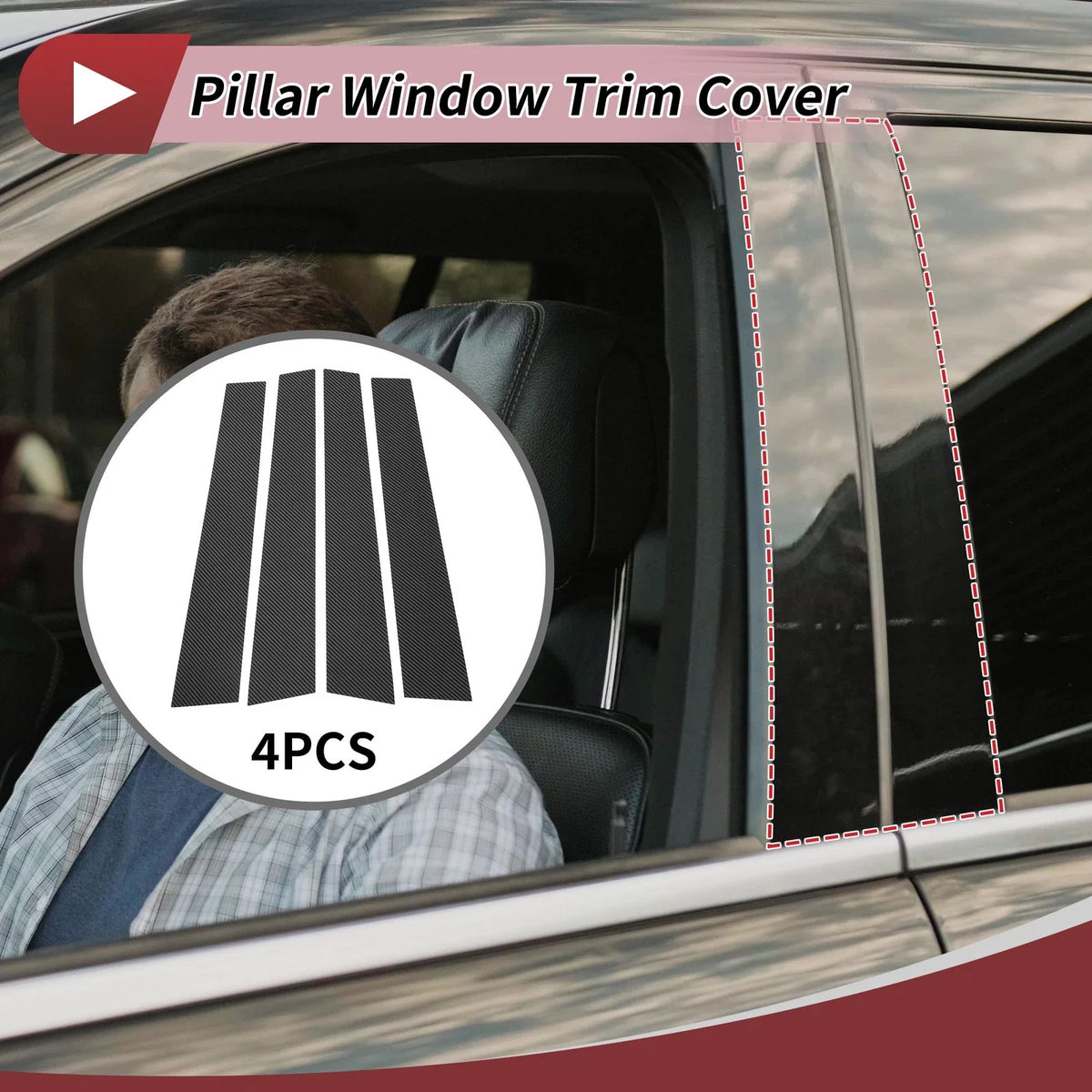 Set of 4 Door Pillar Window Trim for Lexus GS (2012–2019) Carbon Fiber Black