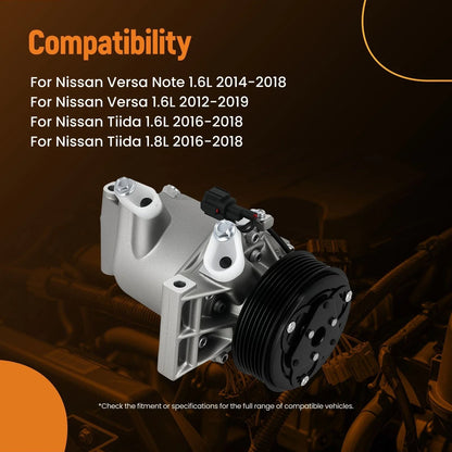 R134a AC Compressor for Nissan Versa Tiida 1.6L 1.8L (2012–2019) 57892 CO29099C