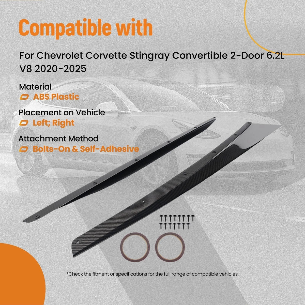 Side Skirt Extension Panel for Chevy Corvette Stingray/Z06 (2020–2025) Carbon Fiber
