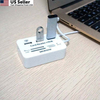 USB Hub Card Reader for Universal Use (3 Ports, 3-inch, 2-inch, 1-inch)