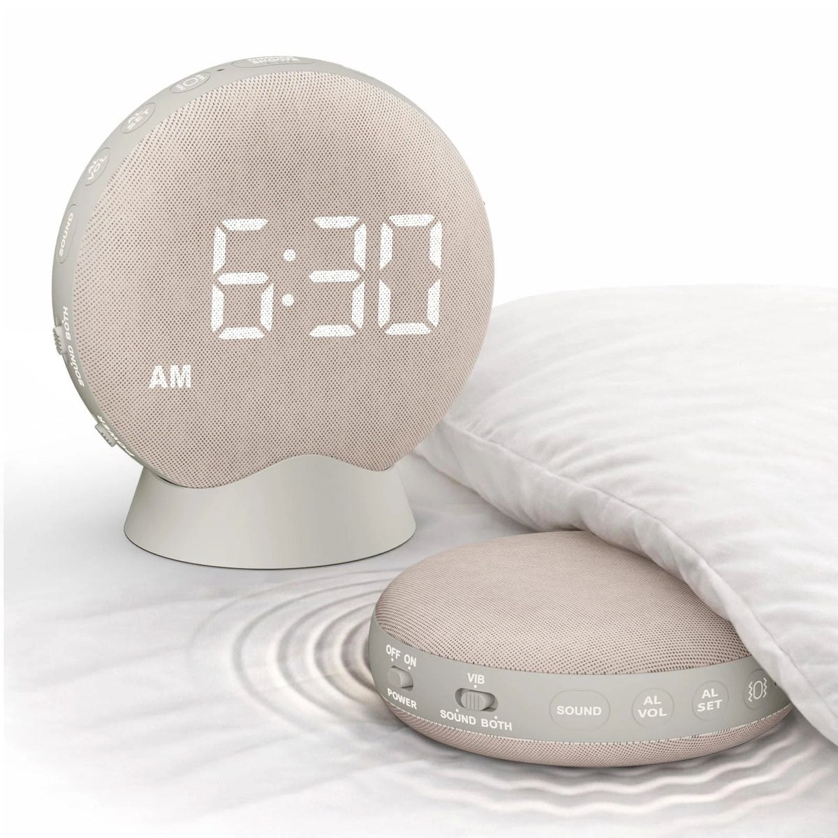 Vibrating Alarm Clock for Heavy Sleepers - Super Loud, Small, Putty
