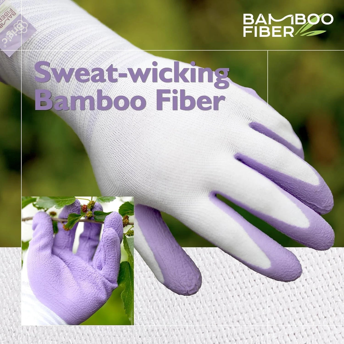 Set of 2 Bamboo Fiber Touch Gardening Gloves - Rubber Coated, Green