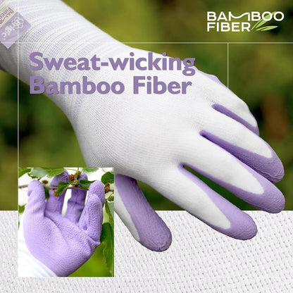 Set of 2 Bamboo Fiber Touch Gardening Gloves - Rubber Coated, Green