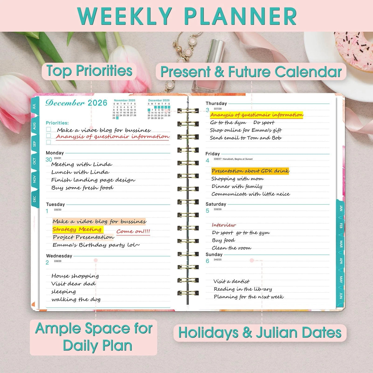 Weekly and Monthly Calendar Planner for 2026-2027