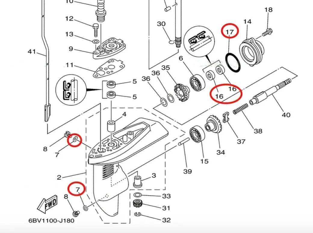 Lower Gearcase Unit Seal Kit for Yamaha Outboards 4HP 5HP (91490-25030, 93101-13M12)