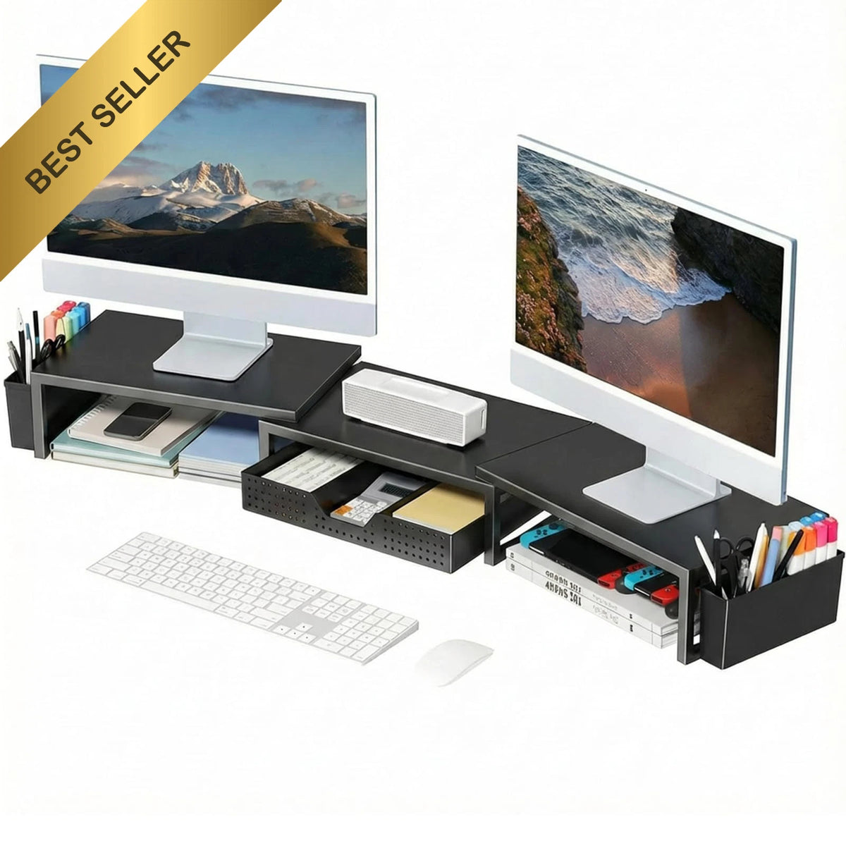 Desk Organizer with Drawer for Office Use (Black Metal)