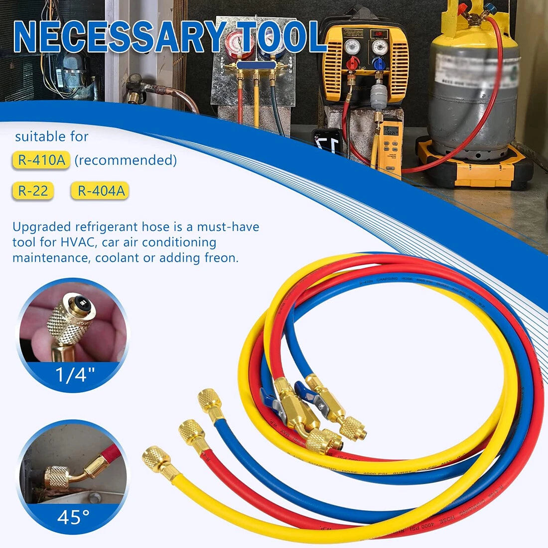3X 29986 Plus II 1/4" Hose with Compact Ball Valve for Refrigerant Charging