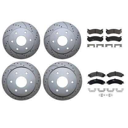 Front Rear Brake Kit with Drilled Rotors & TRW Pro Metallic Pads for Chevrolet GMC V8