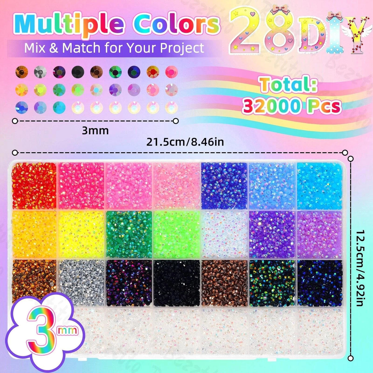 32000 Pcs Resin Rhinestones Kit for Bedazzling (3MM)