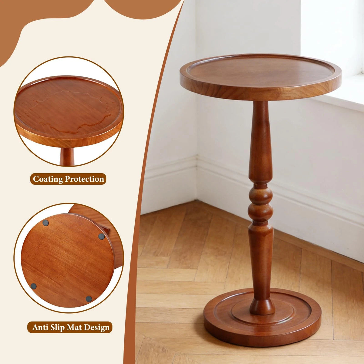 Small Side Table for Spaces, Rustic Circle End, Warm Brown