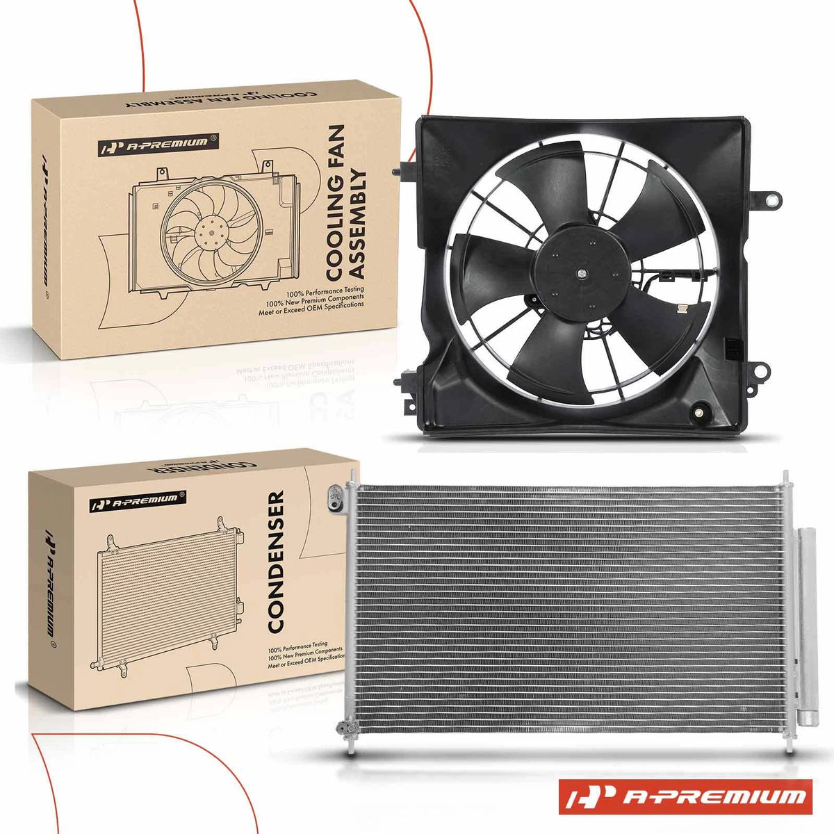 AC Condenser & Cooling Fan Shroud Kit for Honda Civic (2012–2015) 80110TR0A01, 80110TR0A02, 19015R1AA02, 19015R1AA01