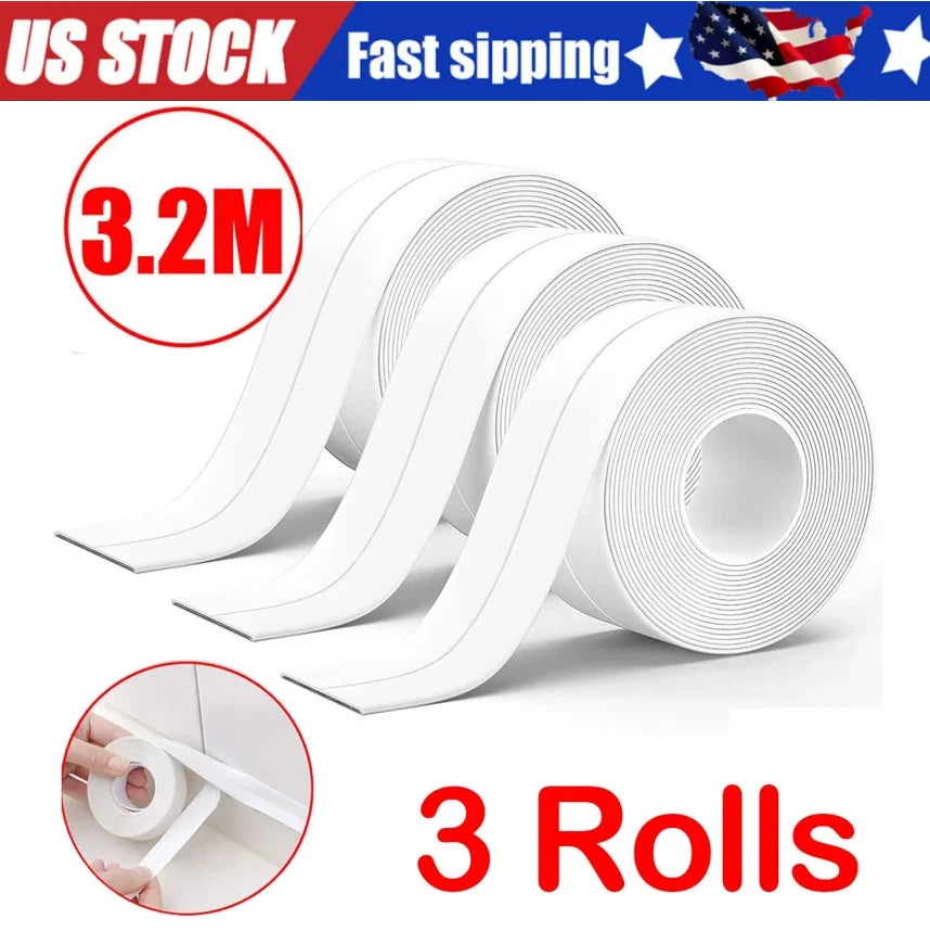 3X 10.5FT PVC Self Adhesive Caulk Sealing Strip Tape for Kitchen Wall Sink Toilet