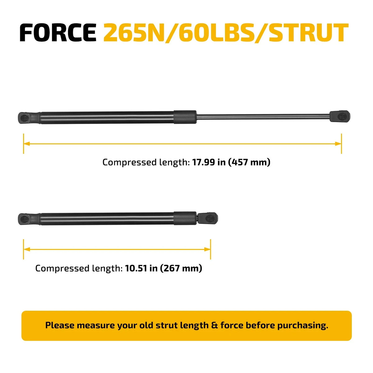 2X Gas Struts SE180P60 18 Inch 60Lbs for Leer Truck Cap Camper Shell