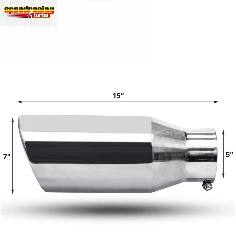15" Chrome Slant Exhaust Pipe for Universal Fit (5" Inlet, 7" Outlet)