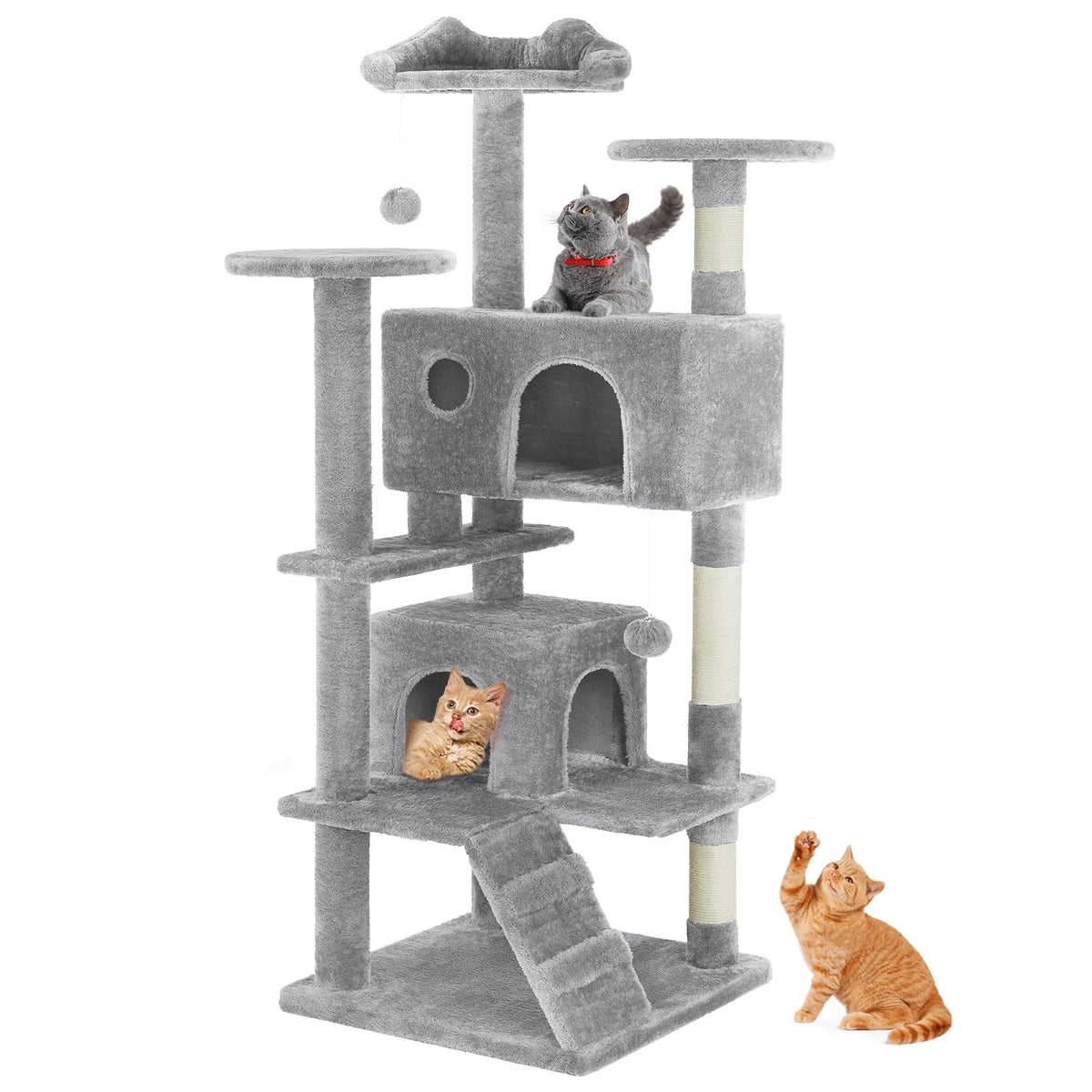 54 Inch Cat Tree Tower for Cats (Multi-Level, Light Grey)