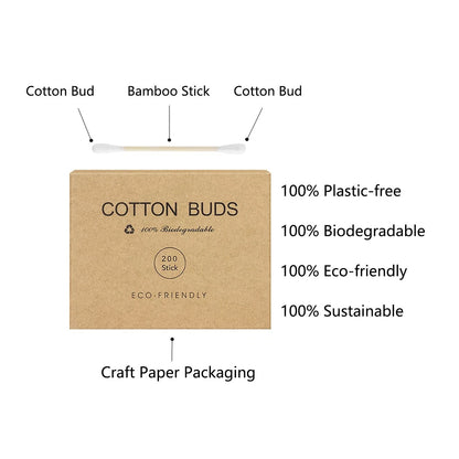 Set of 2 Bamboo Cotton Swabs with Wooden Sticks (400 Count)
