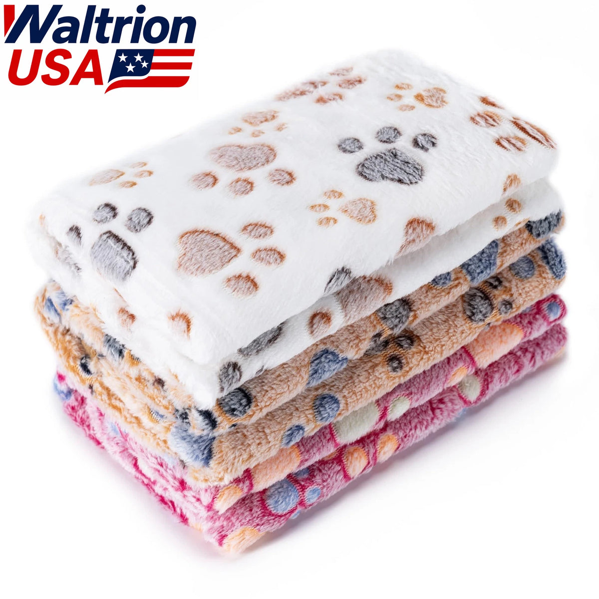 3 Pack Fleece Pet Blanket for Small Dogs and Cats - Paw Print Design