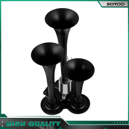 3 Trumpet Train Horn Kit for Truck Van Car Boat (Electric Air Horn 150db)
