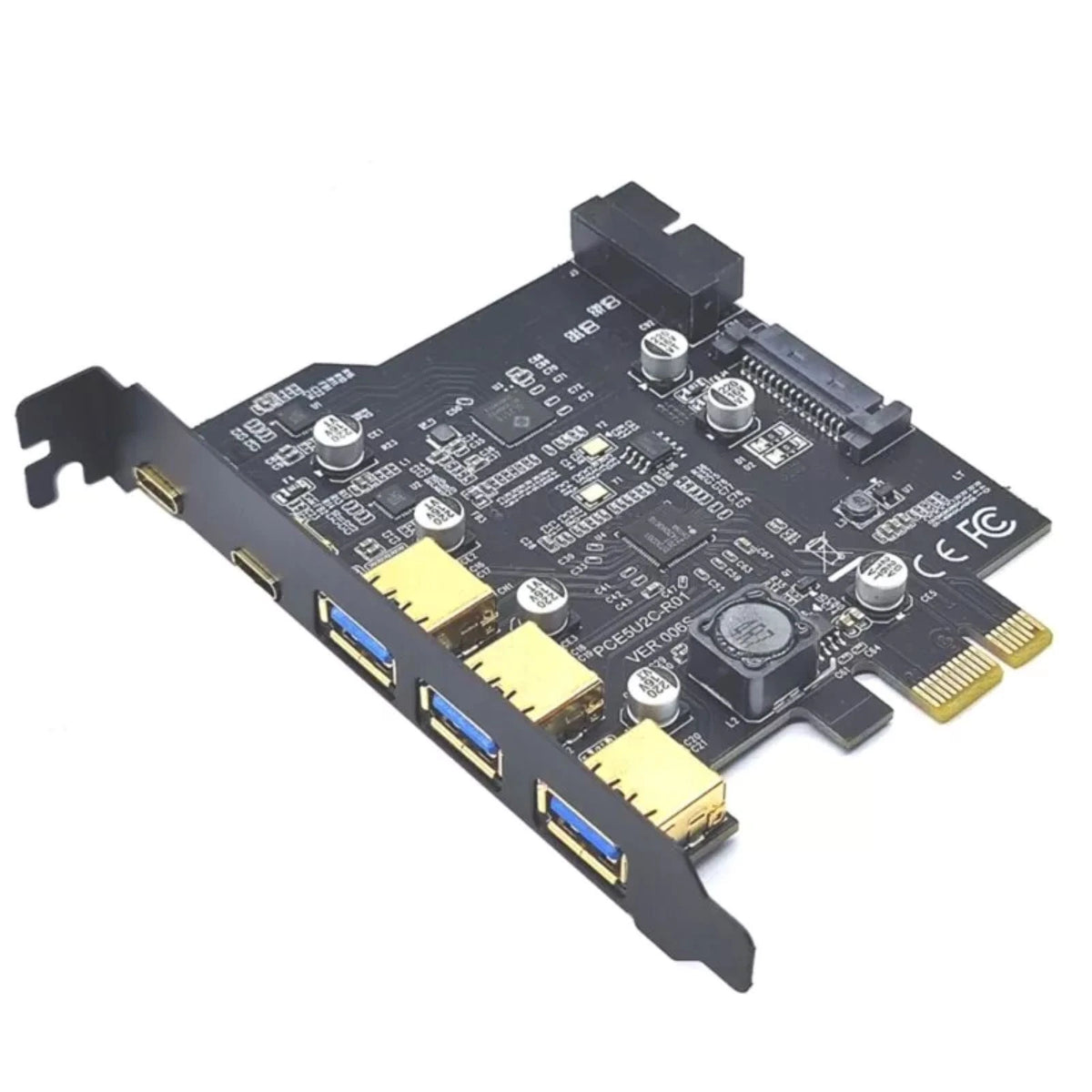 USB 3.2 Gen1 PCI-E Expansion Card for PC (5 Port, 2 Type-C, 3 USB-A)