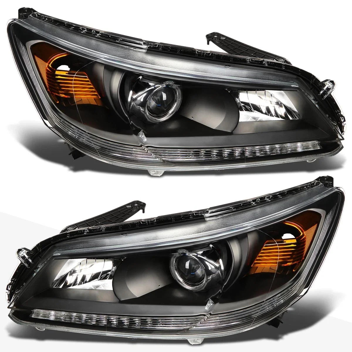 Projector Headlights for Honda Accord (2013–2015) Black Housing Amber Corner Pair