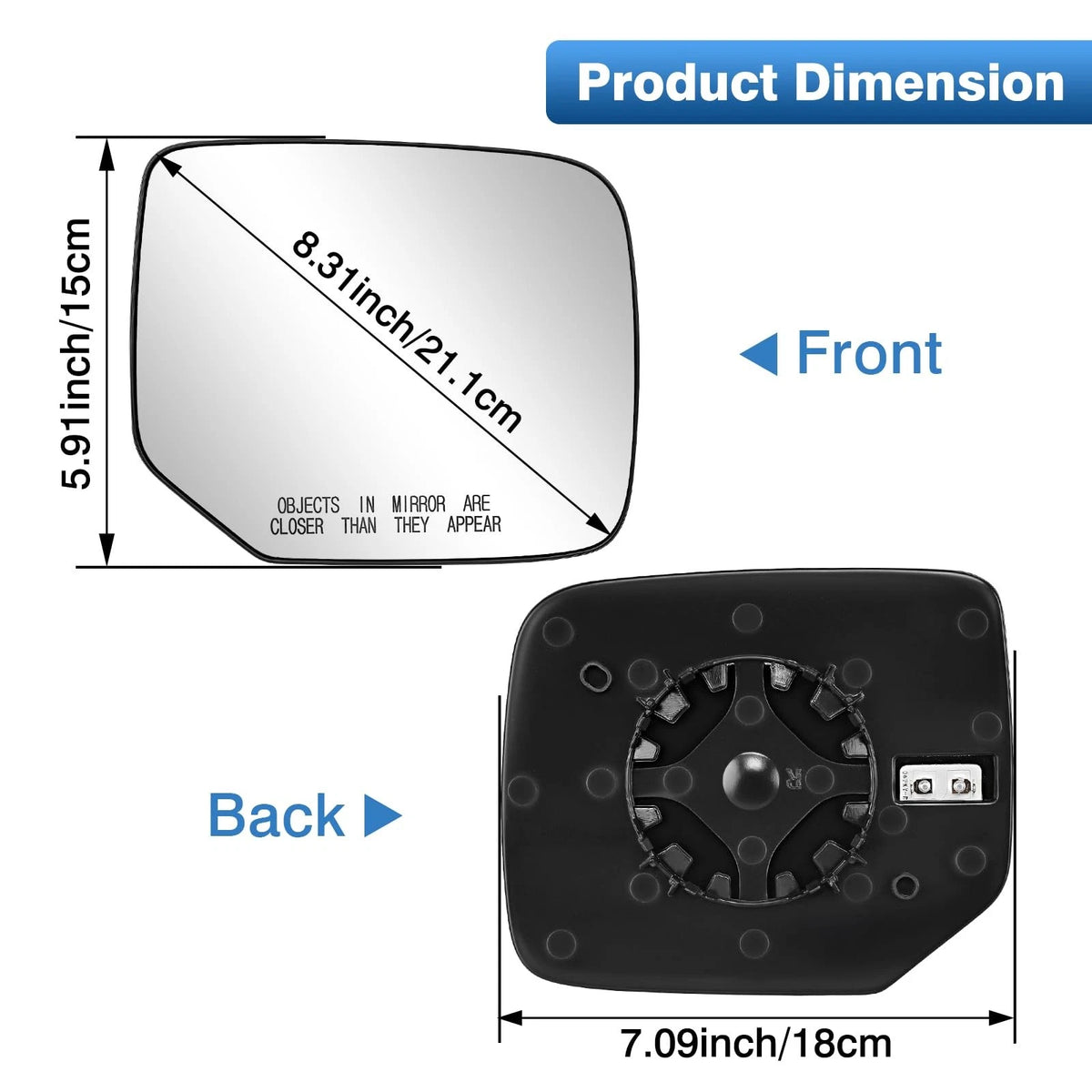 Passenger Side Mirror Glass for TOP-MAX (2010–2020) Black, White