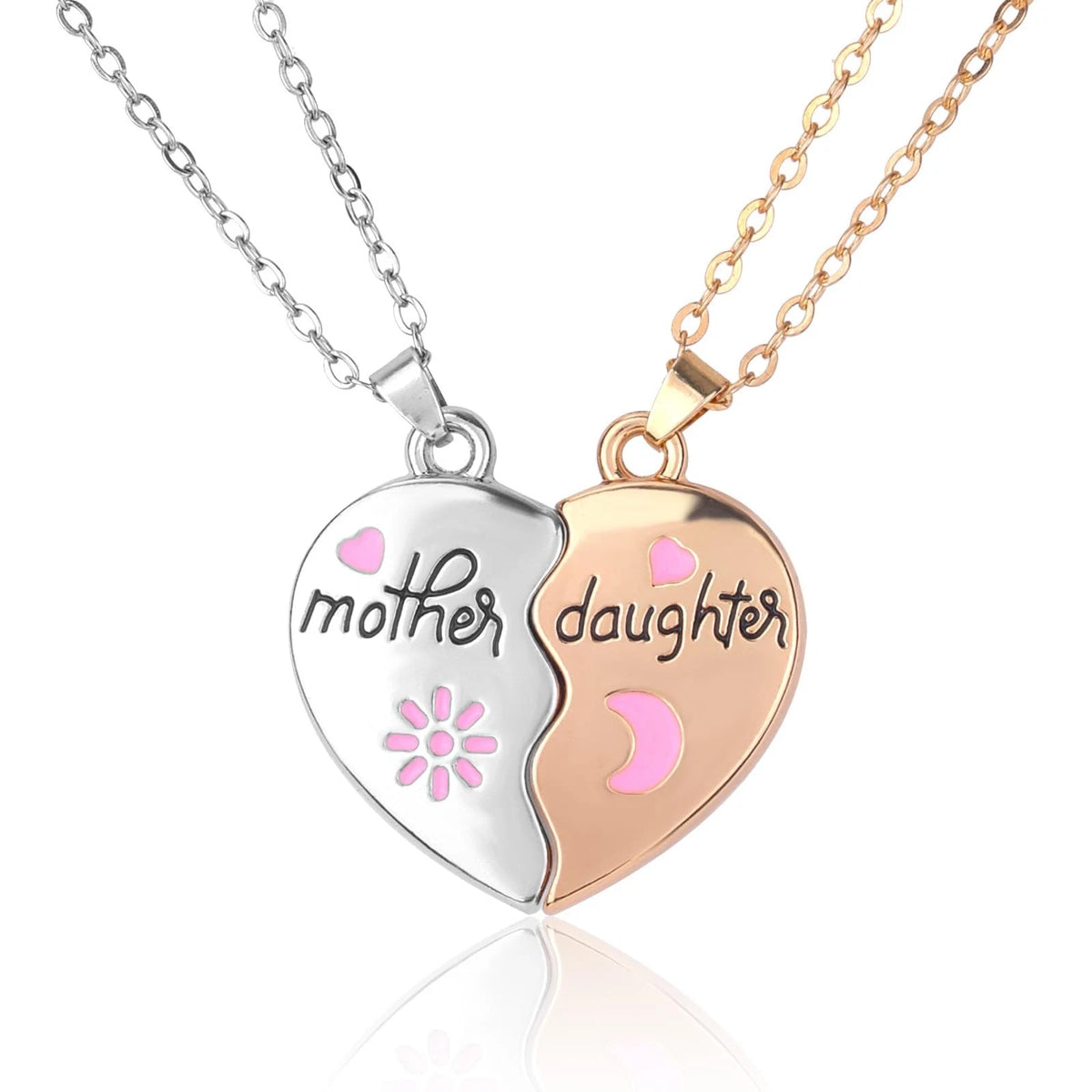 2X Heart Shaped Necklaces for Mother - Gold & Silver