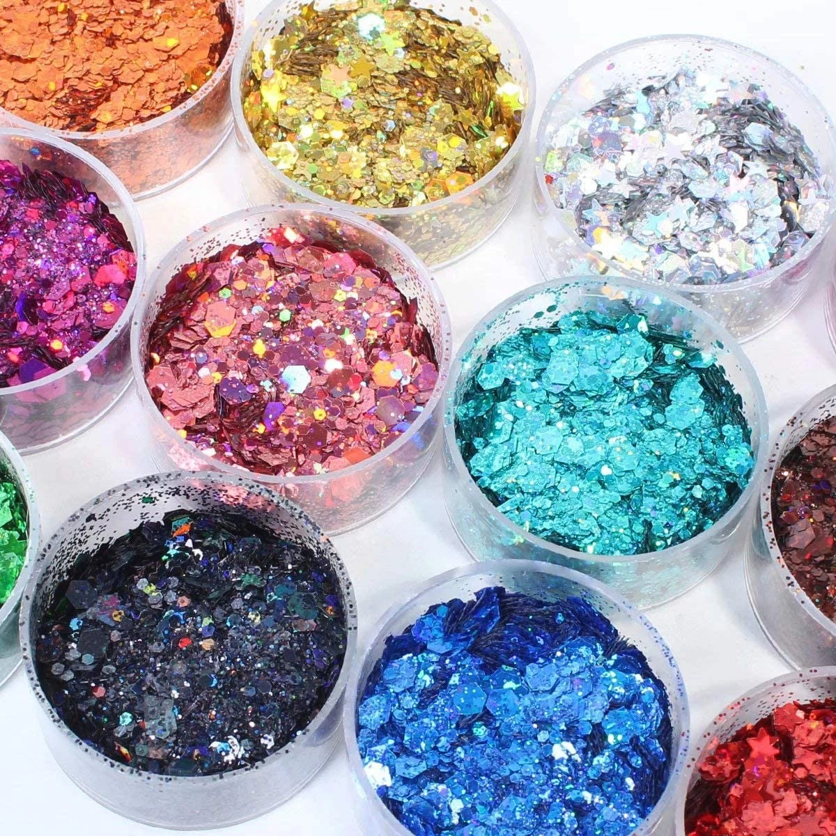Set of 12 Holographic Chunky Glitter for Craft Projects