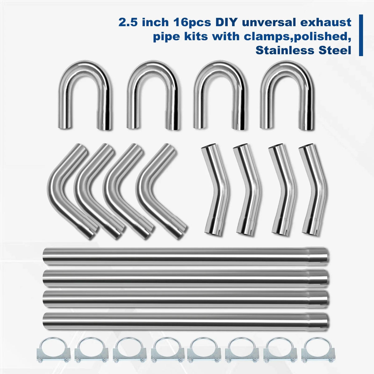 16Pcs 2.5" Universal SS Custom Mandrel Exhaust Pipe U Bend Kit with Clamps