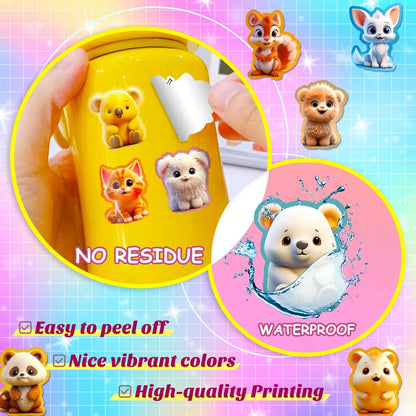 100PCS Cute Animal Stickers for Water Bottles - Waterproof Vinyl
